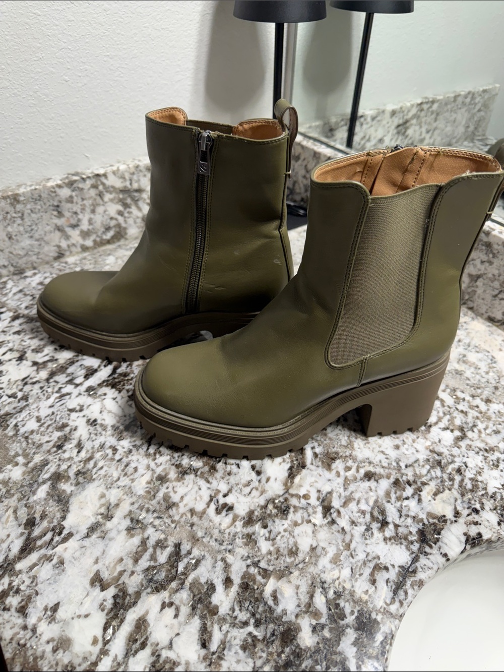 Sam & Libby Olive Green Chunky Chelsea Heel Boots